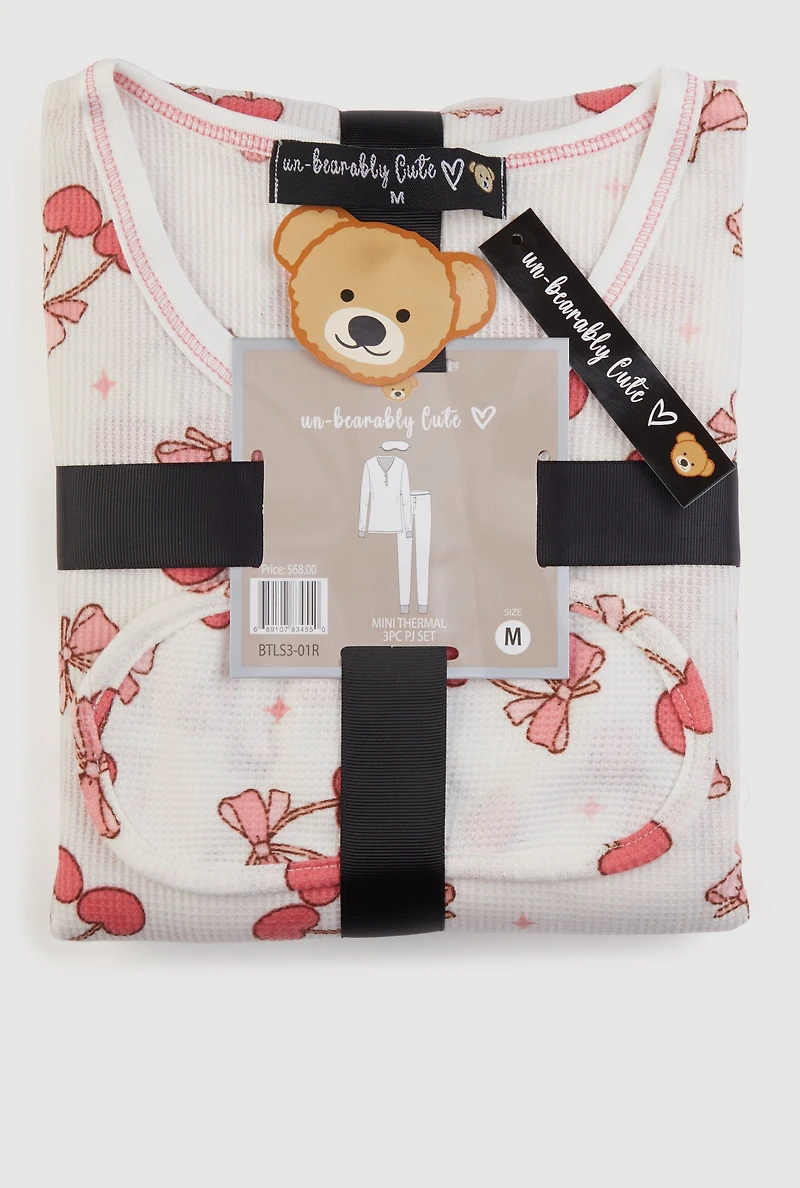 Cherry Bow Graphic Waffle Knit Thermal Pajama Gift Set