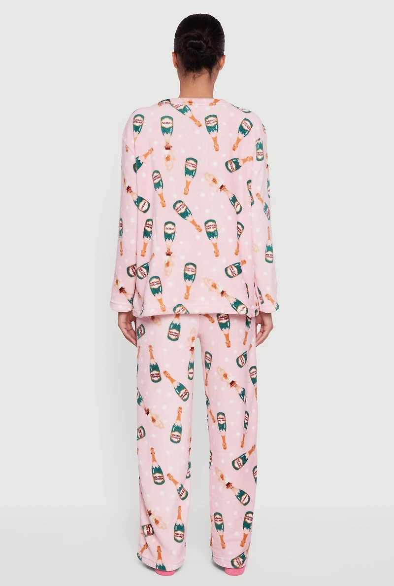 Cozy Plush Champagne Polka Dot Pajama Gift Set