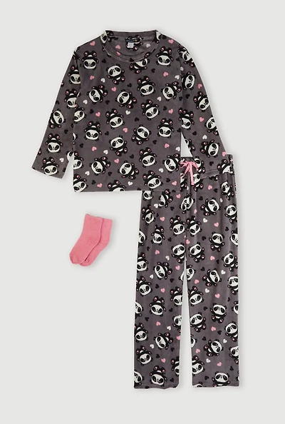 Plush Panda Bear Print Pajama Gift Set