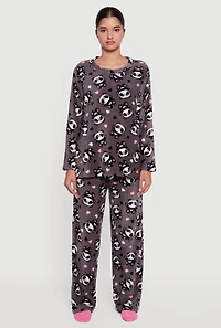 Plush Panda Bear Print Pajama Gift Set, Grey,