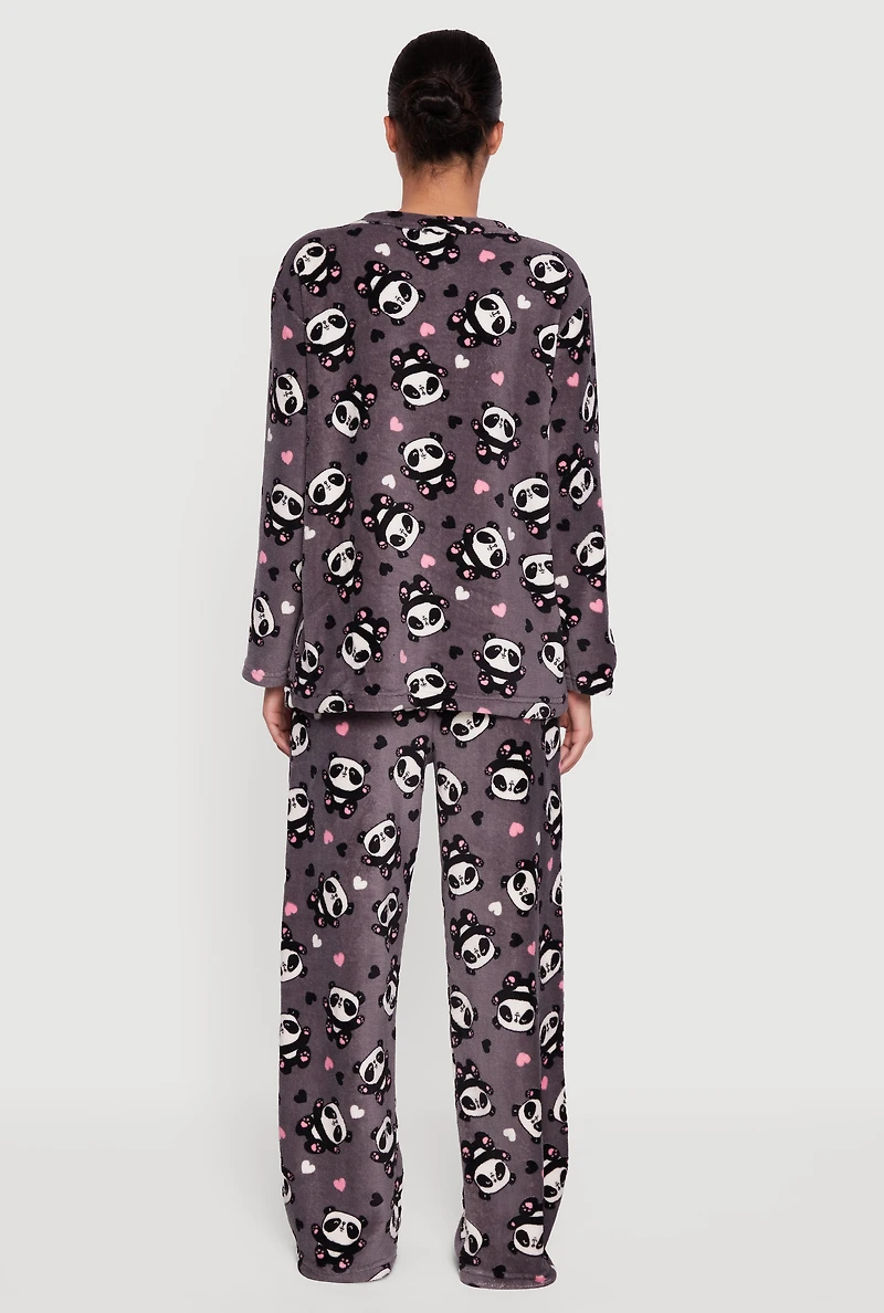 Plush Panda Bear Print Pajama Gift Set