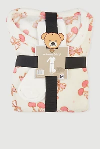 Cherry Bow Print Plush Pajama 3 Piece Gift Set