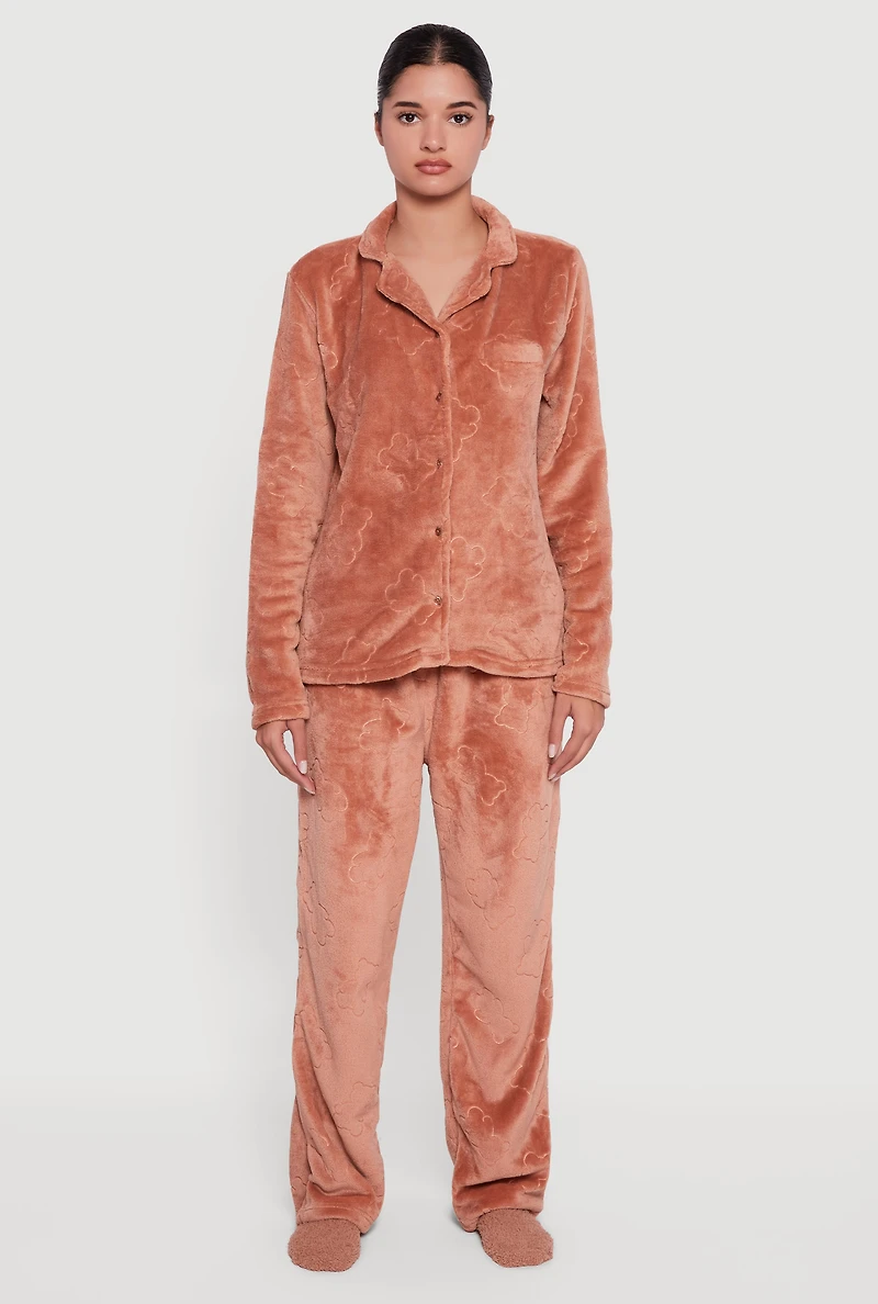 Plush Teddy Bear Patterned Pajama Gift Set with Socks