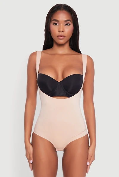 Womens Underbust Thong Shapewear Bodysuit, Beige, Size M