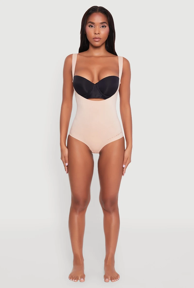 Womens Underbust Thong Shapewear Bodysuit, Beige, Size S