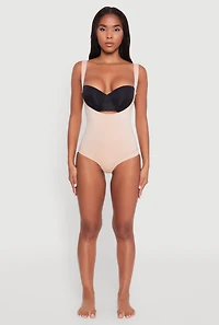 Womens Underbust Thong Shapewear Bodysuit, Beige, Size S
