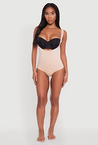 Womens Underbust Thong Shapewear Bodysuit, Beige, Size S