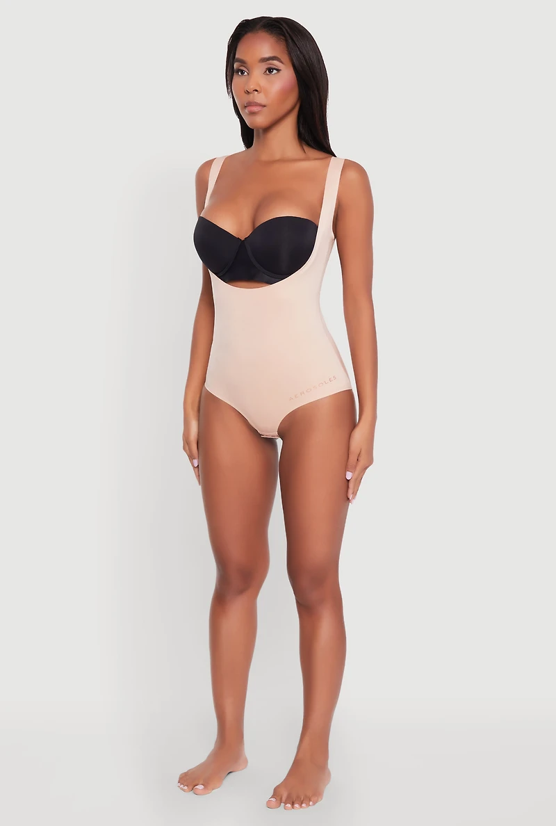 Womens Underbust Thong Shapewear Bodysuit, Beige, Size S