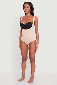 Womens Underbust Thong Shapewear Bodysuit, Beige, Size S