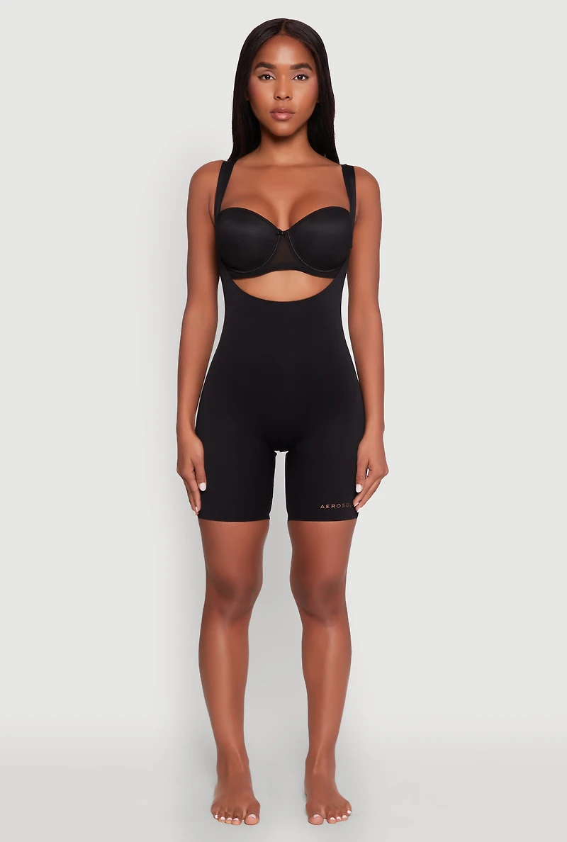 Womens Mid Thigh Shapewear Bodysuit, Black, Size M