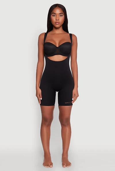 Womens Mid Thigh Shapewear Bodysuit, Black, Size M