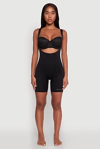 Womens Mid Thigh Shapewear Bodysuit, Black, Size M