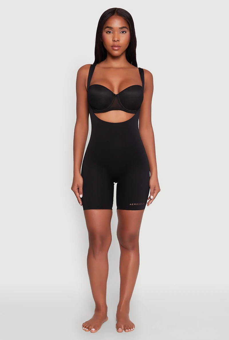 Womens Mid Thigh Shapewear Bodysuit, Black, Size M