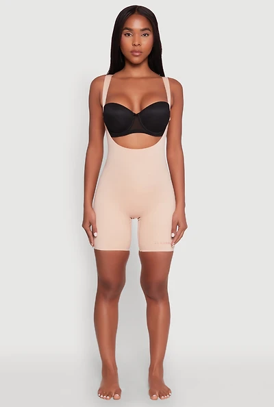 Womens Open Bust Shapewear Bodysuit, Beige, Size M