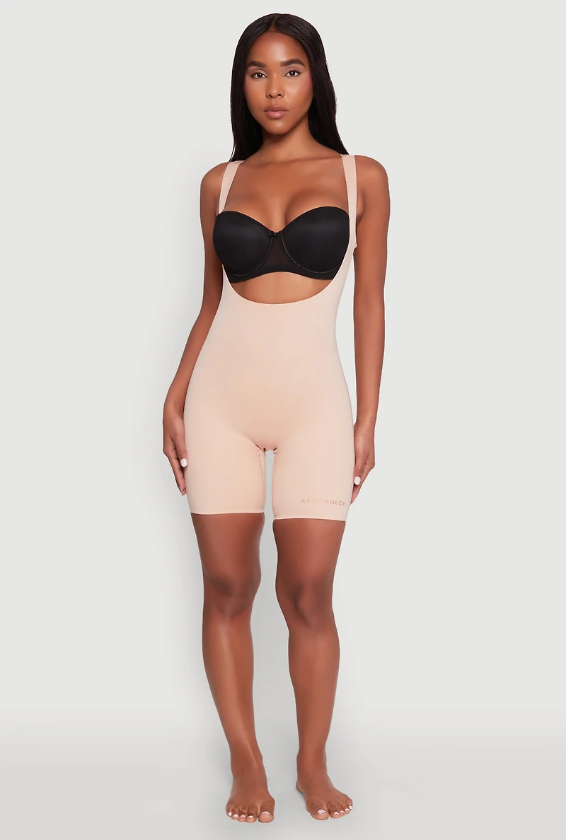 Womens Open Bust Shapewear Bodysuit, Beige, Size M