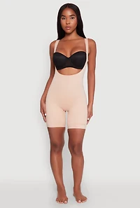 Womens Open Bust Shapewear Bodysuit, Beige, Size M