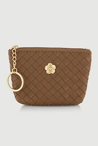 Metallic Flower Pendant Coin Purse Keychain