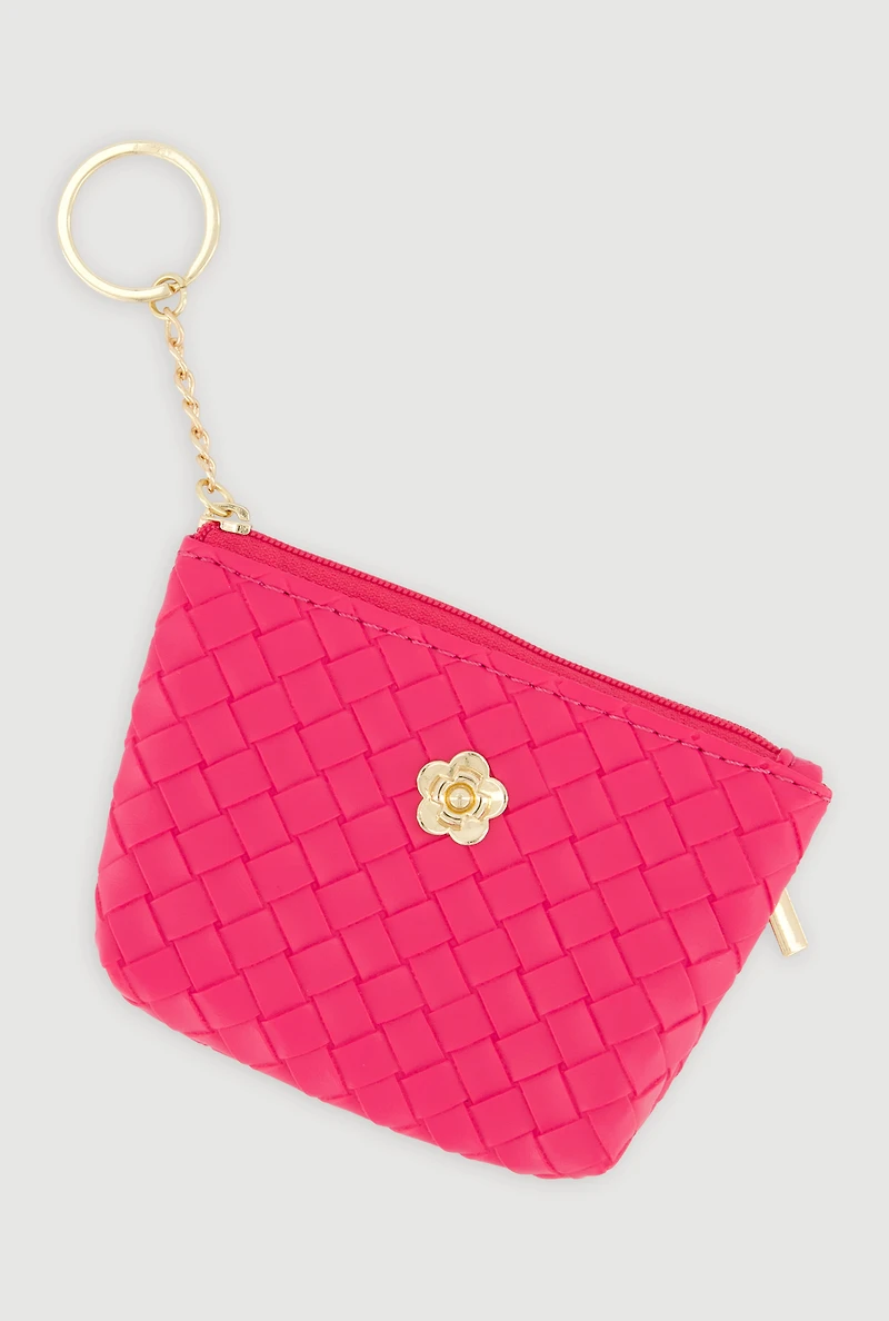 Metallic Flower Pendant Coin Purse Keychain