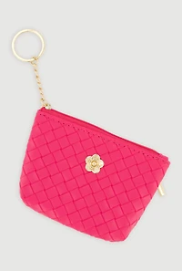 Metallic Flower Pendant Coin Purse Keychain