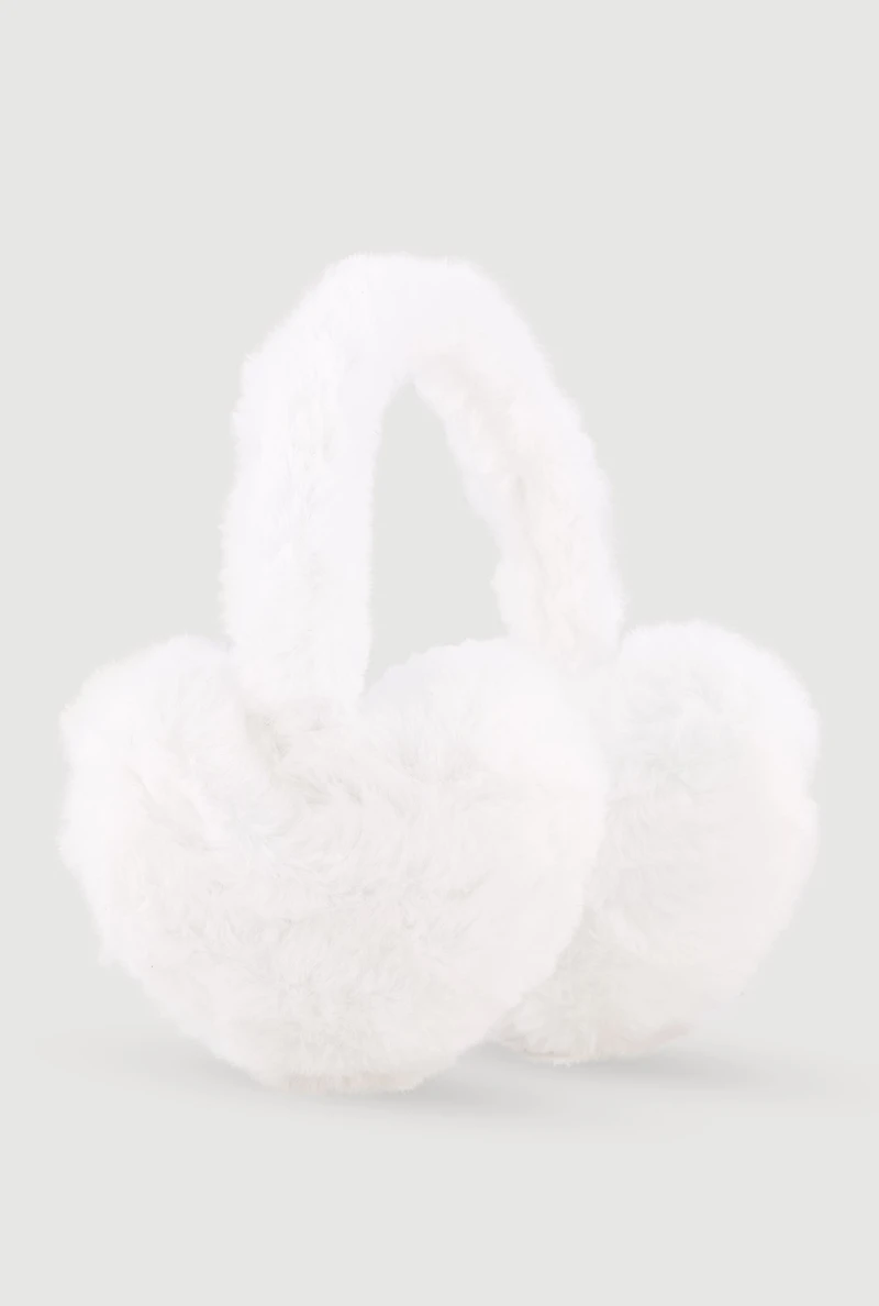 Womens Faux Fur Heart Earmuffs, White