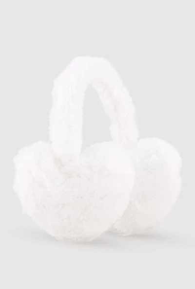 Womens Faux Fur Heart Earmuffs, White
