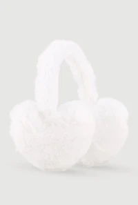 Womens Faux Fur Heart Earmuffs, White