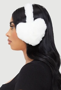 Womens Faux Fur Heart Earmuffs, White
