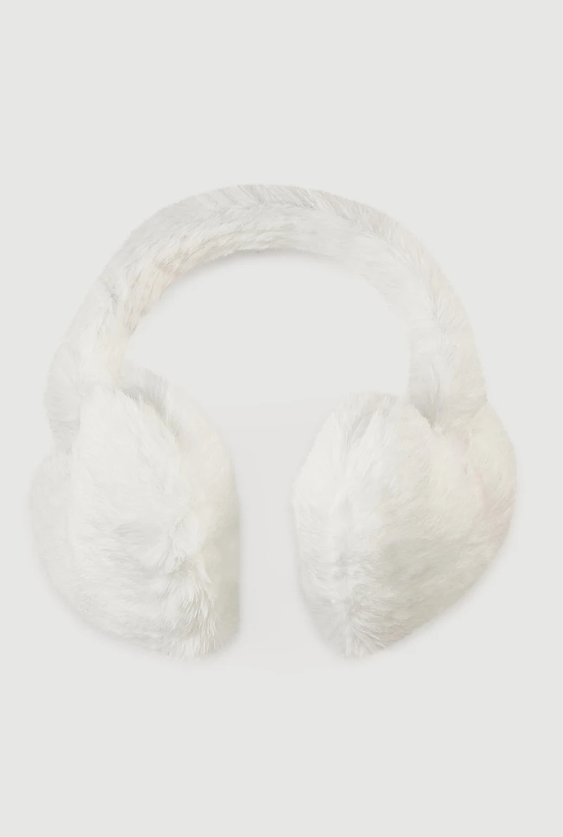 Womens Faux Fur Heart Earmuffs, White