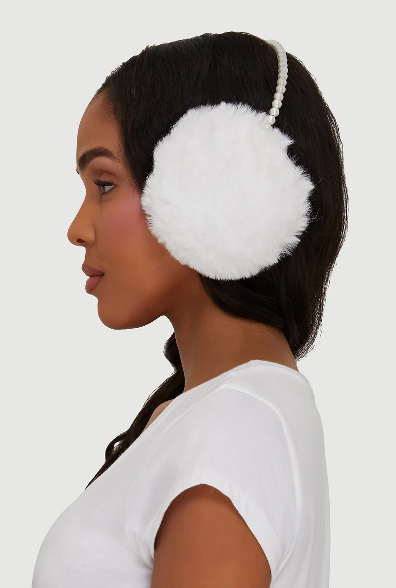 Faux Pearl Headband Faux Fur Earmuffs