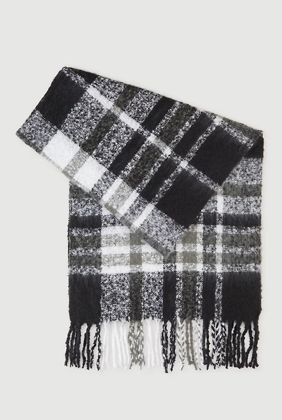 Fringe Detail Plaid Scarf