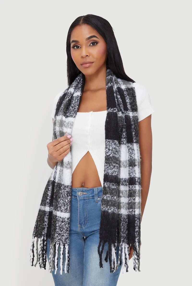 Fringe Detail Plaid Scarf