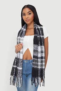 Fringe Detail Plaid Scarf
