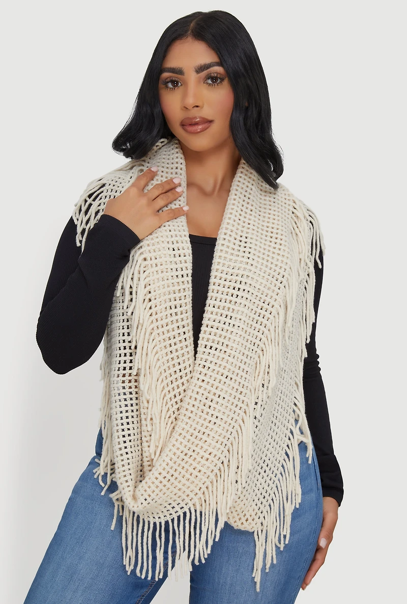 Womens Fringed Infinity Scarf,
