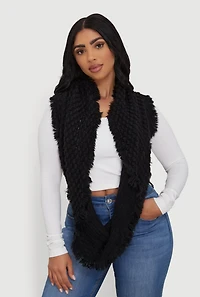 Popcorn Knit Fringed Infinity Scarf