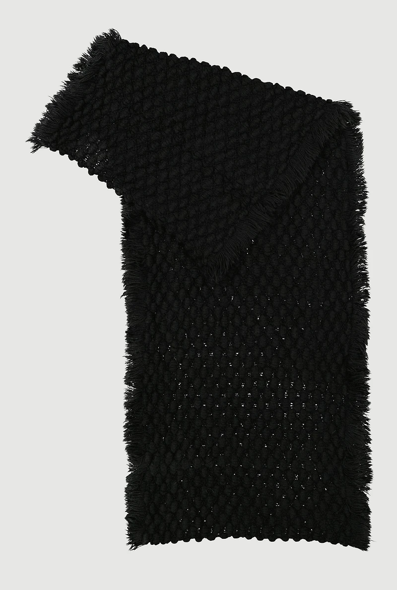 Popcorn Knit Fringed Infinity Scarf
