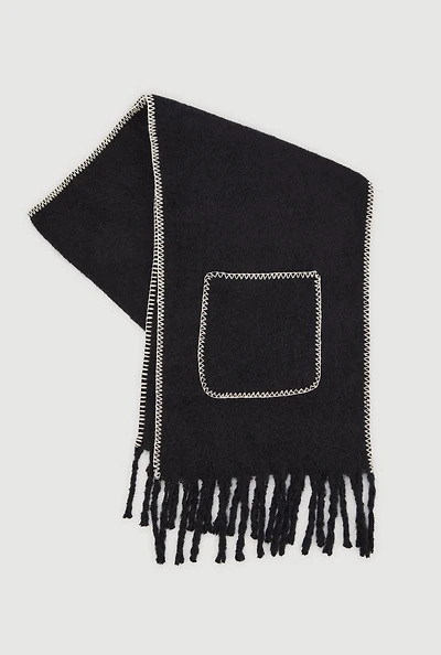 Trendy Fringe Boucle Scarf with Pockets