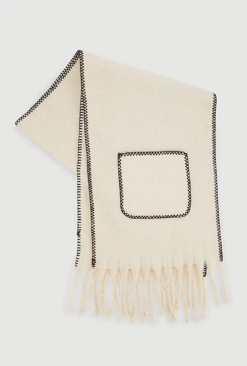 Trendy Fringe Boucle Scarf with Pockets