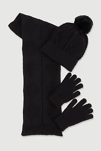 Diamond Patterned Scarf with Beanie and Gloves