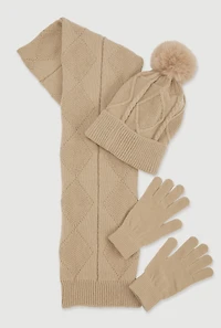 Diamond Patterned Scarf with Beanie and Gloves