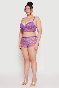 Womens Plus Size Lace Floral Print Boyshort Panty, Purple, Size 3X