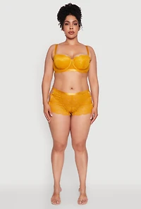 Womens Plus Size Caged Side Sunflower Lace Boyshort Panty, Yellow, Size 3X