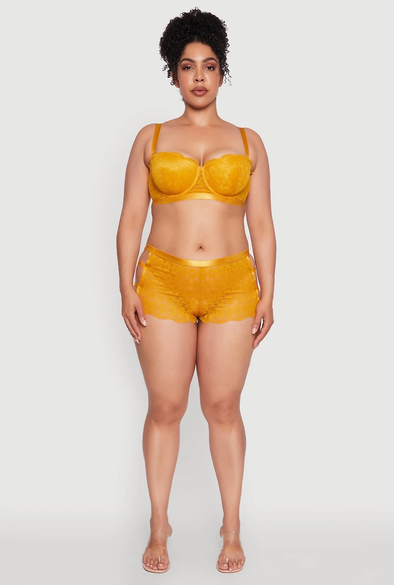 Plus Caged Side Sunflower Lace Boyshort Panty