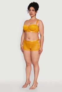 Womens Plus Size Caged Side Sunflower Lace Boyshort Panty, Yellow, Size 2X