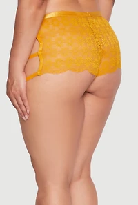 Womens Plus Size Caged Side Sunflower Lace Boyshort Panty, Yellow, Size 3X