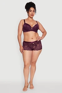 Womens Plus Size Lace Boyshort Panty with Keyhole Detail, Purple, Size 1X