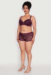 Womens Plus Size Lace Boyshort Panty with Keyhole Detail, Purple, Size 1X