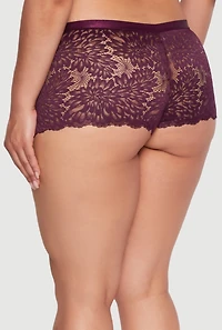 Womens Plus Size Lace Boyshort Panty with Keyhole Detail, Purple, Size 1X