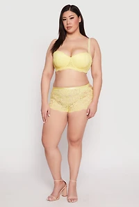 Womens Plus Size Lace Caged Side Boyshort Panty, Yellow, Size 2X