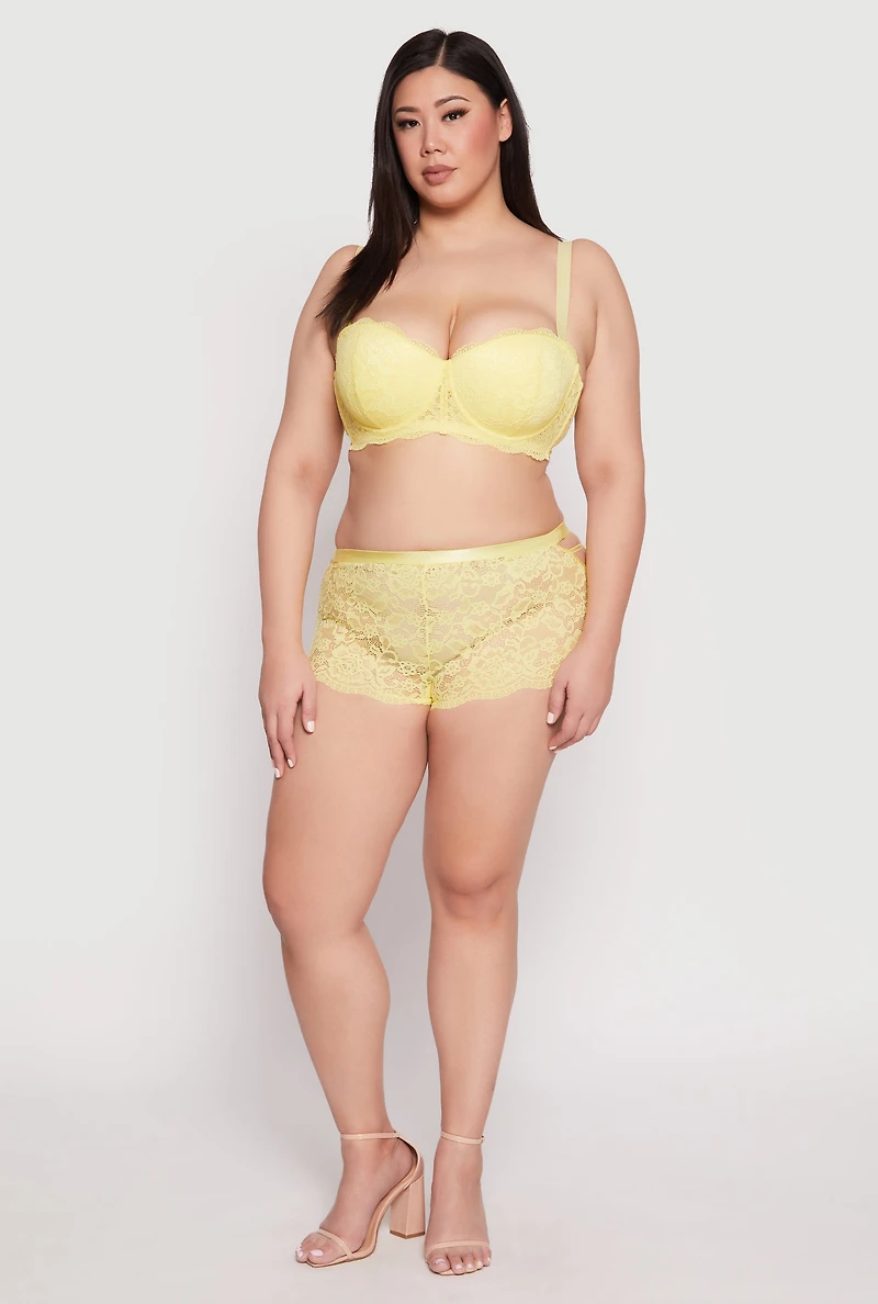 Womens Plus Size Lace Caged Side Boyshort Panty, Yellow, Size 3X