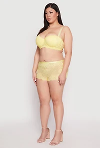 Womens Plus Size Lace Caged Side Boyshort Panty, Yellow, Size 2X